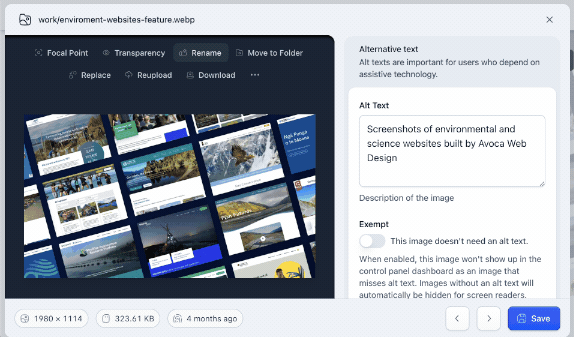 animation of editing images in Statamic.