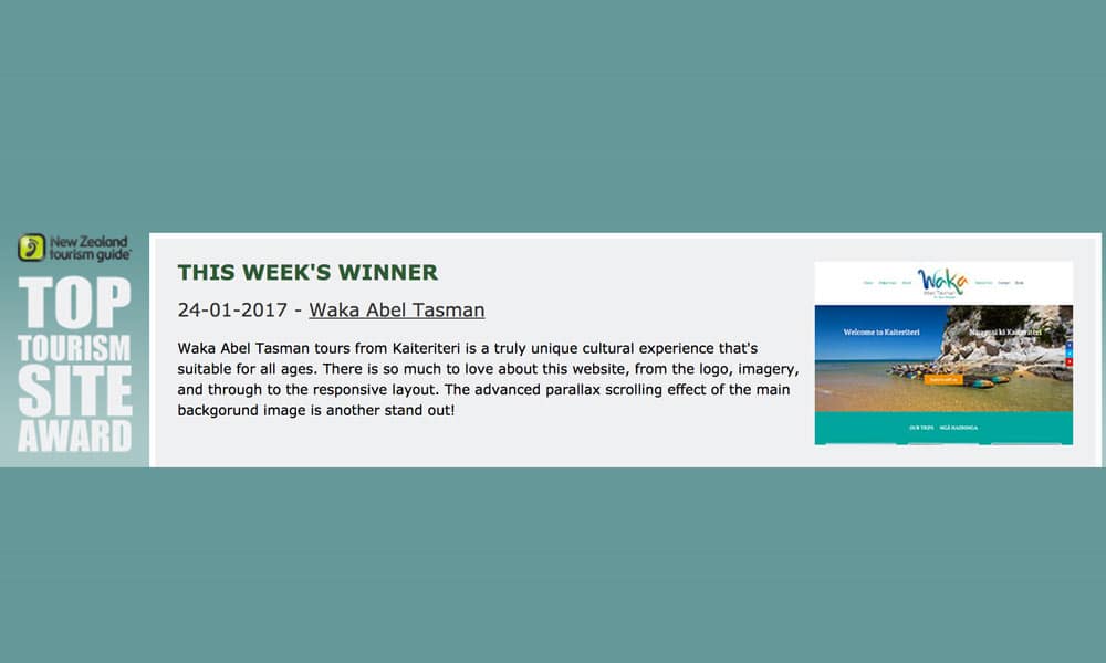 Waka Abel Tasman wins Tourism Award
