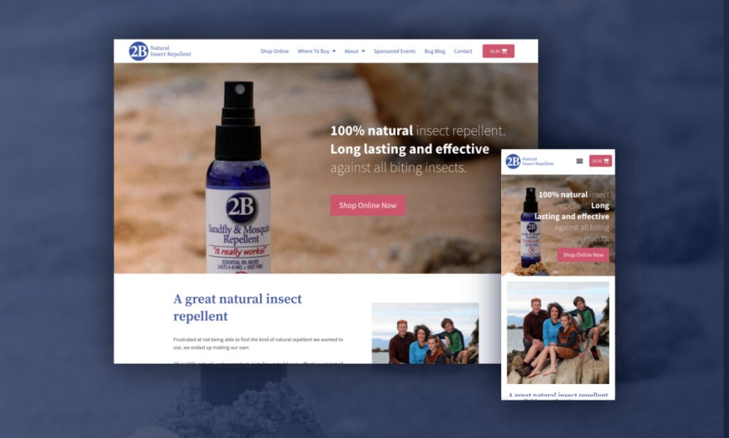 Website design for 2B Kiwi natural insect repellent