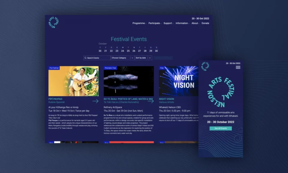 Nelson Arts Festival homepage web design