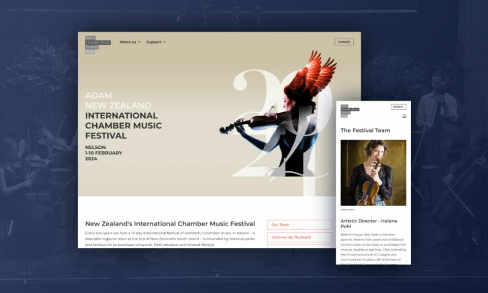 Website design for Nelson based Adam Chamber Music Festival